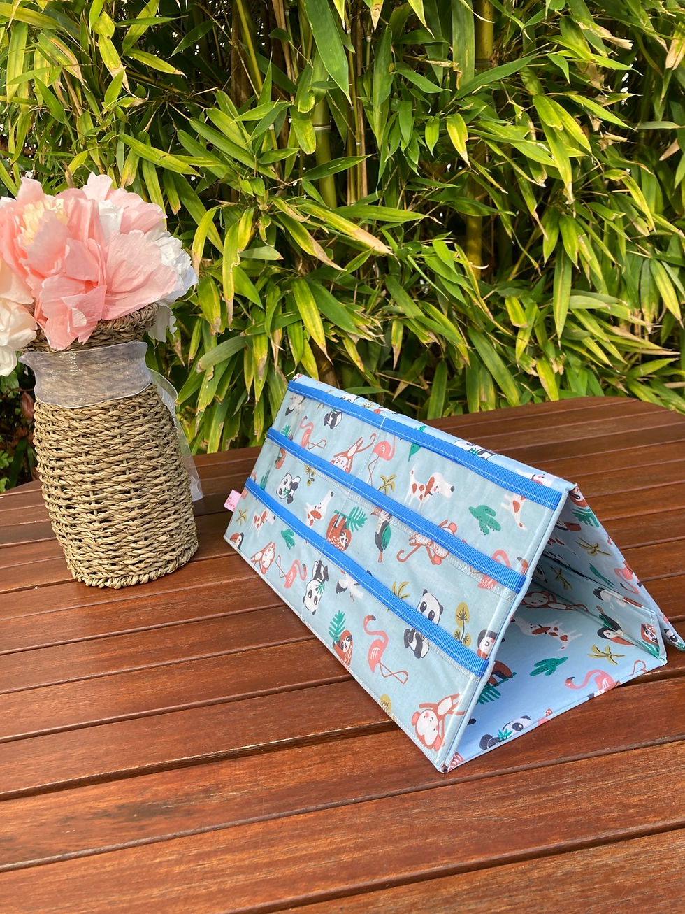 Miniature : Porte cartes à jouer (double face transparent + tissu) - PANDA JUNGLE BLEU (#325