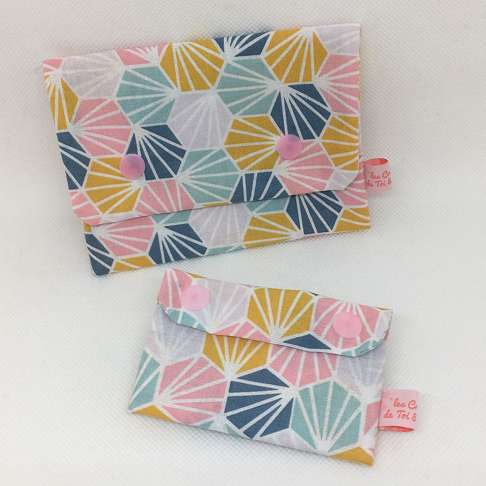 Miniature : 15x10cm - Grande Pochette Origami en Tissu Coton avec boutons pression