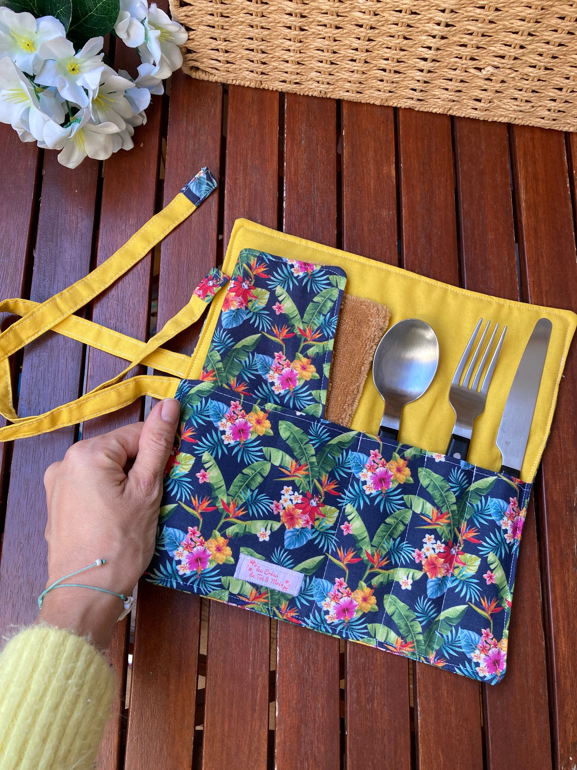 Pochette à Couverts molletonnée - JUNGLE JAUNE