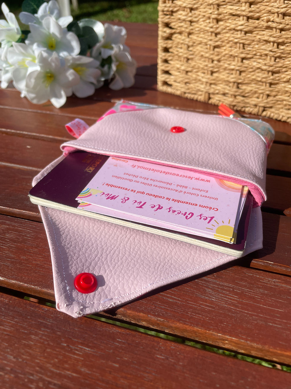 Miniature : Porte-monnaie double entrée - EDITION LIMITEE - ROSE FLEURS DES ILES (#488)