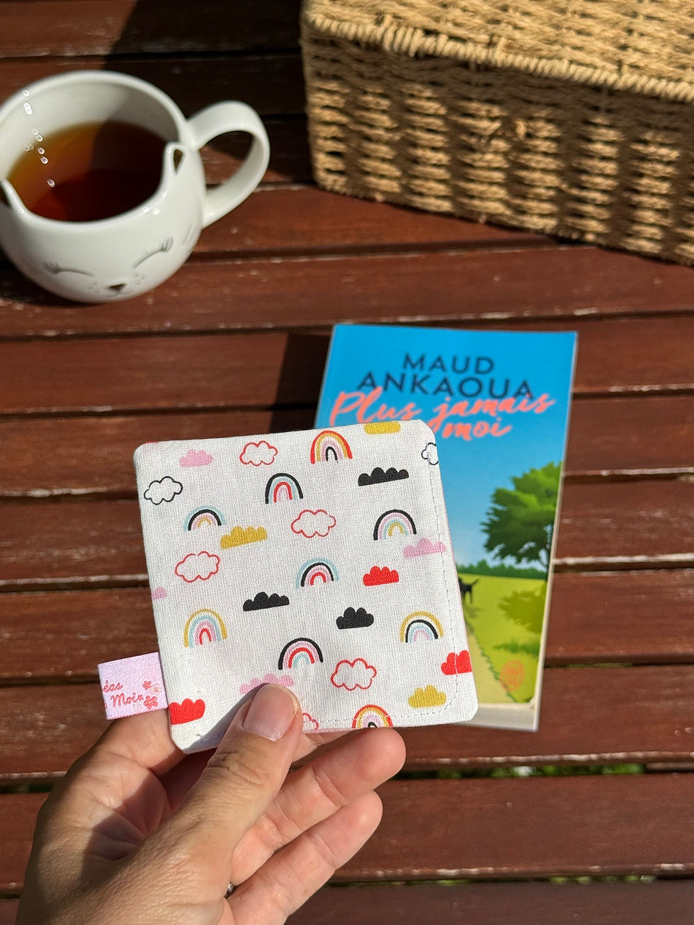 Miniature : Marque page en coin NUAGES ARC EN CIEL + ROSE