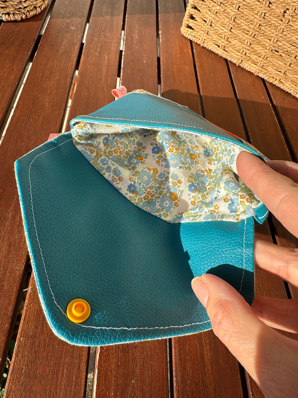 Miniature : Porte-monnaie double entrée - CELADON FLORAL BLEU ORANGE (#1030)