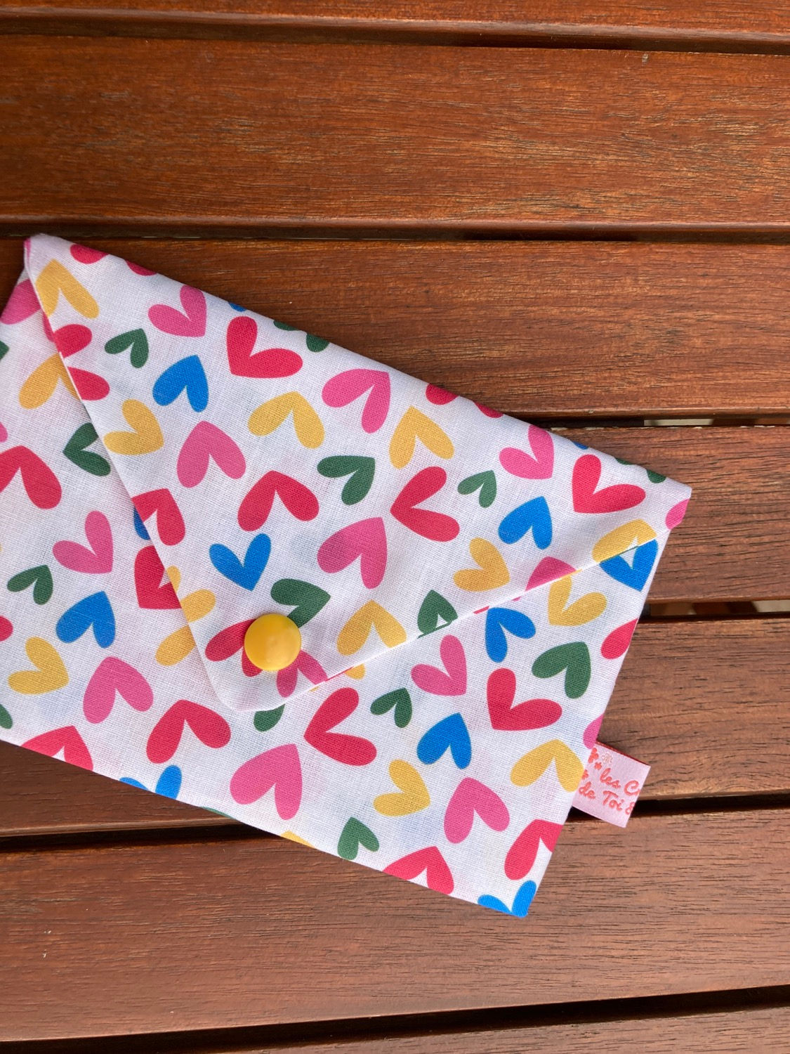 15x10cm - Grande Pochette Origami - COEURS bouton ORANGE (#270)