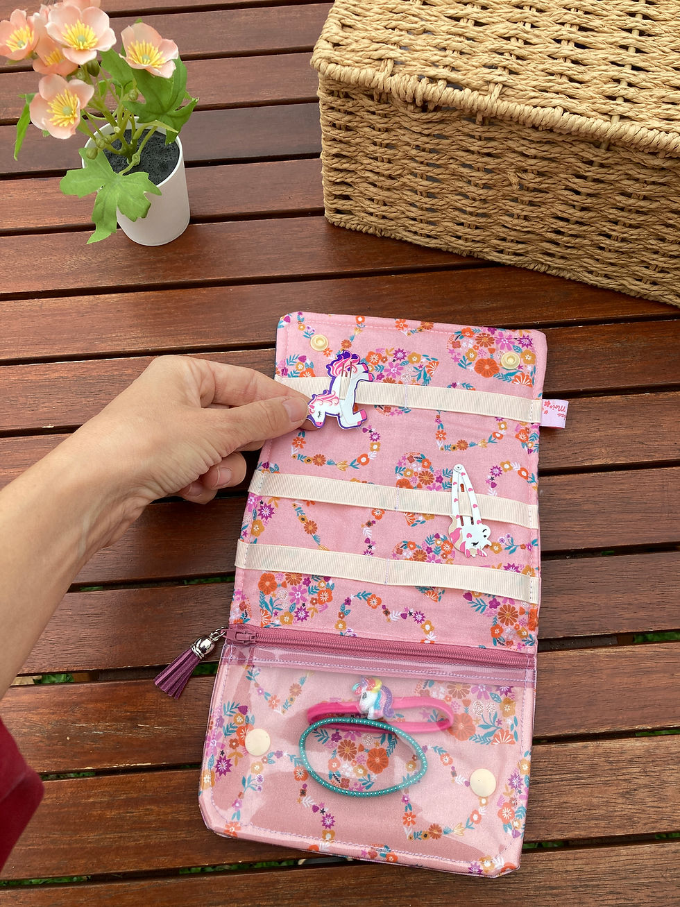 Miniature : Pochette à barrette et élastique COEUR ROSE & BLEU