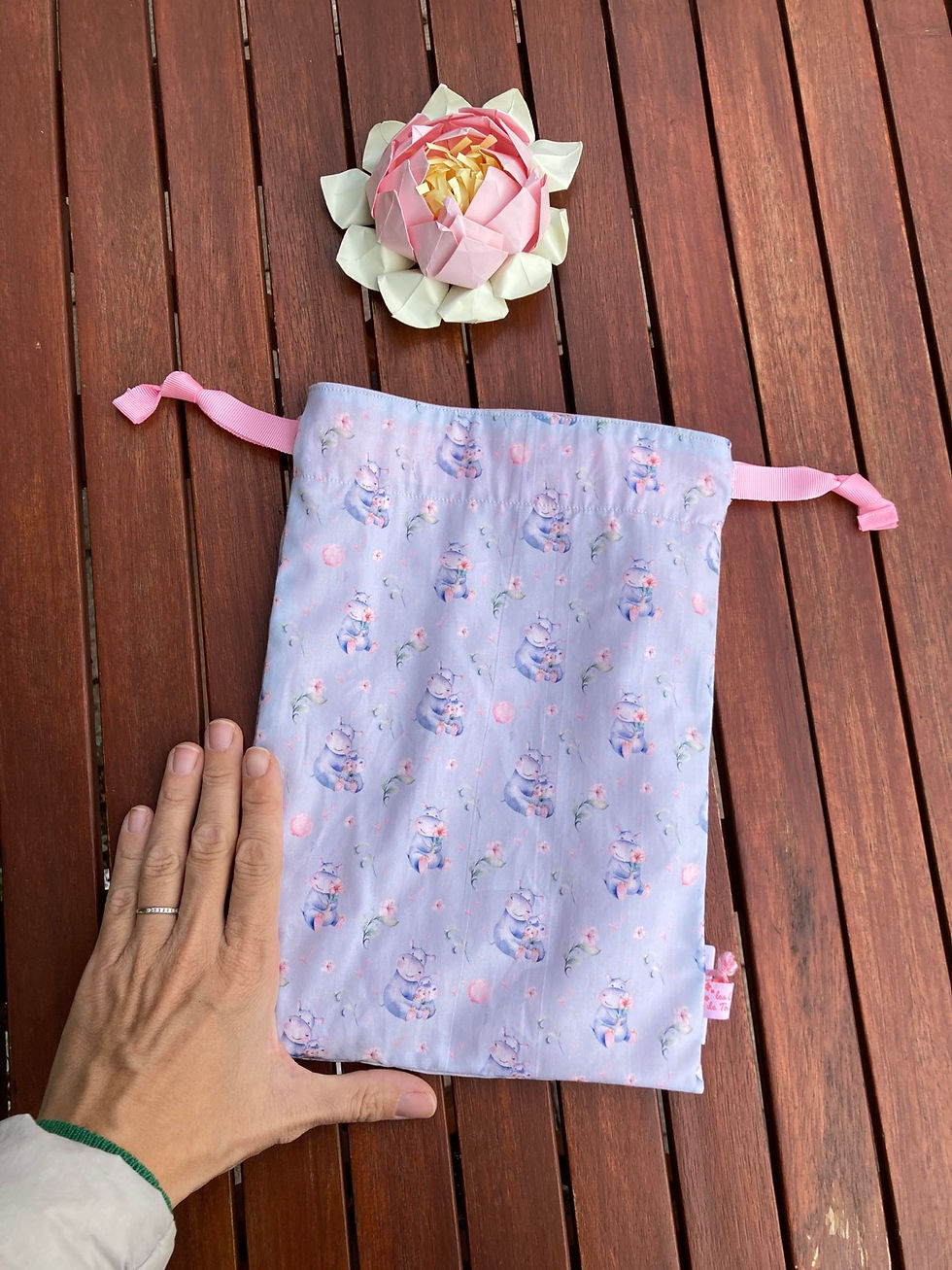 Miniature : 20x25cm - Sac imperméable pour maillot de bain piscine - HIPPOPOTAME & ROSE
