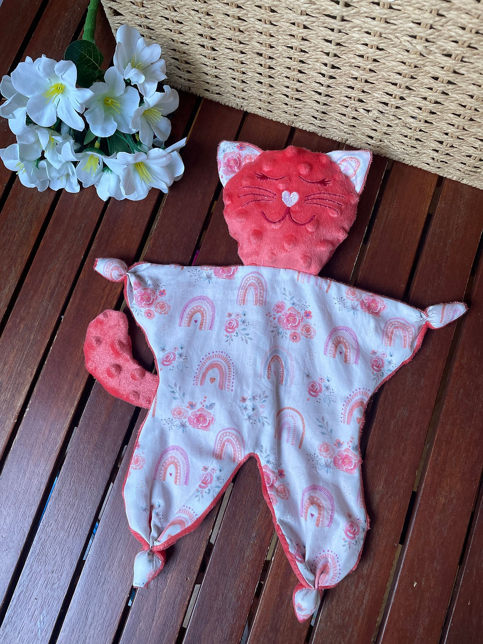 Miniature : Doudou CHATON - ARC-EN-CIEL ROSE - brodé Elisa