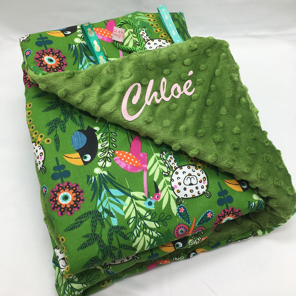 Couverture JUNGLE en tissu doux Minky et coton, env. 97 x 75cm - avec prénom