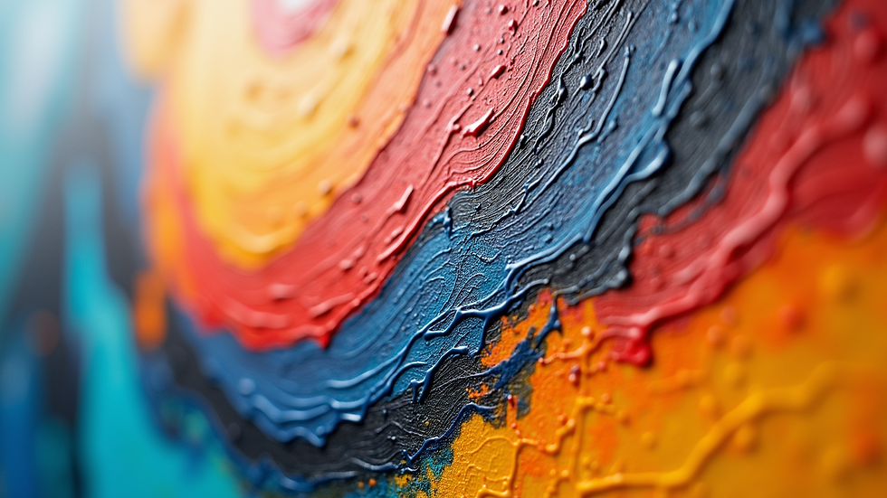 Close-up view of colorful abstract painting with textured brush strokes