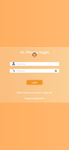 App interface with login and signup options, featuring a clean and user-friendly design.