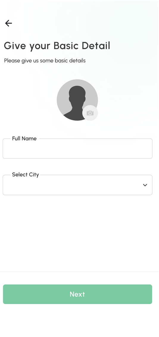 User profile form with fields for name and city, designed for easy input and personalization.