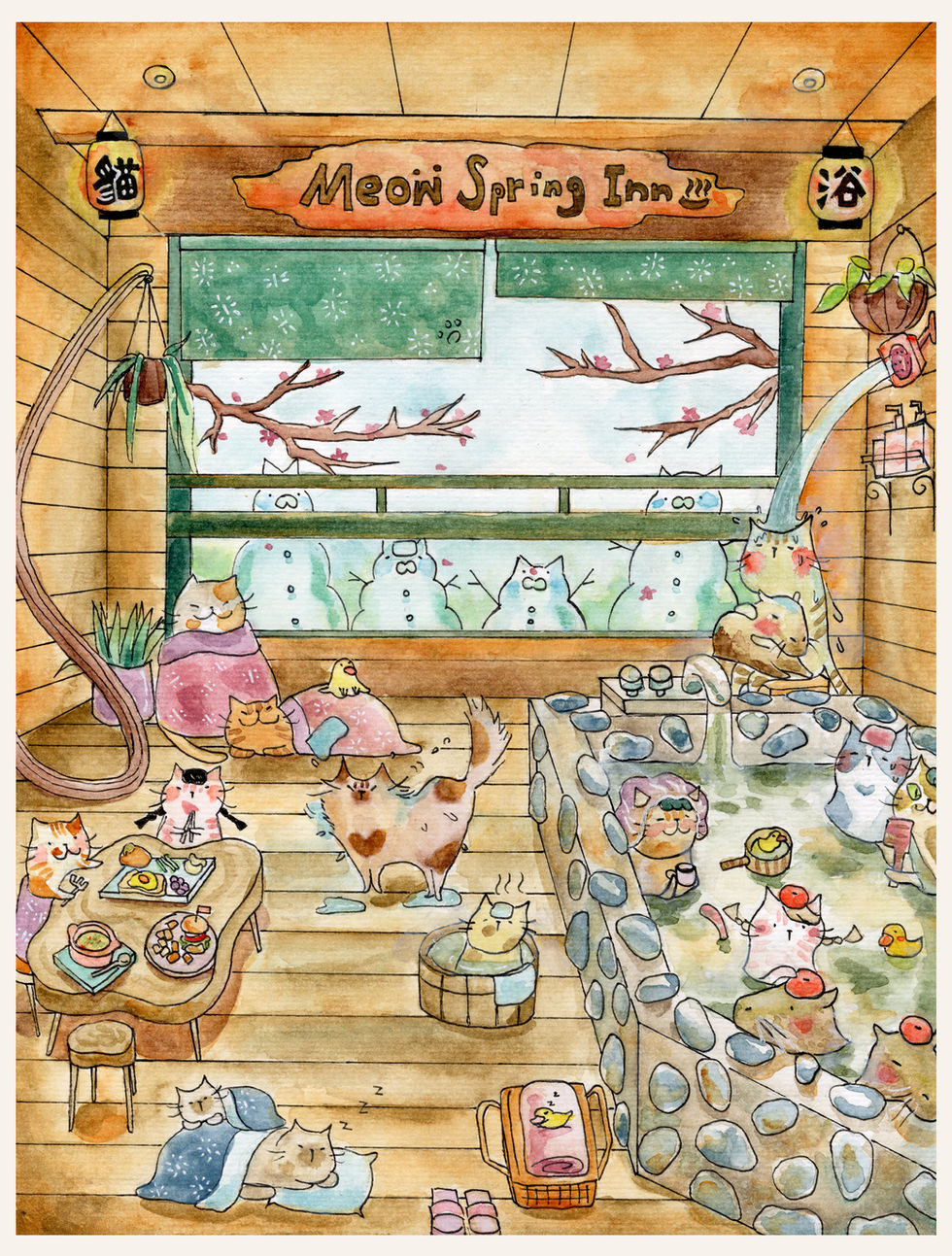 Meow Spring Inn, 2025
Watercolor & ink