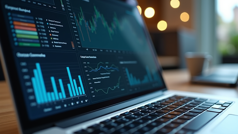 Close-up view of a laptop screen showing data analytics dashboard