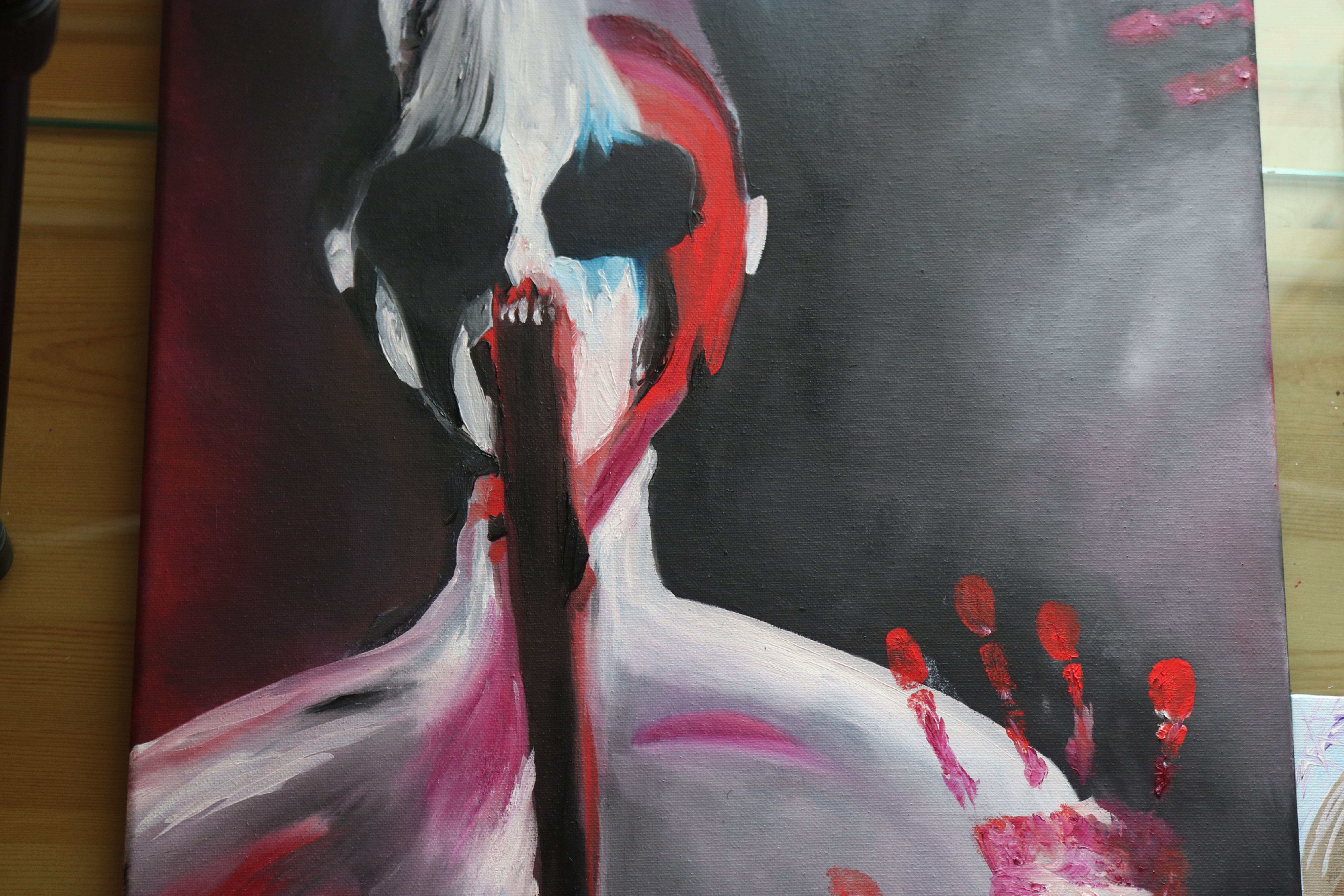ORIGINAL OIL PAINTING, Outsider, Bloody Hand Print , Demon Inside? 16*20 Canvas