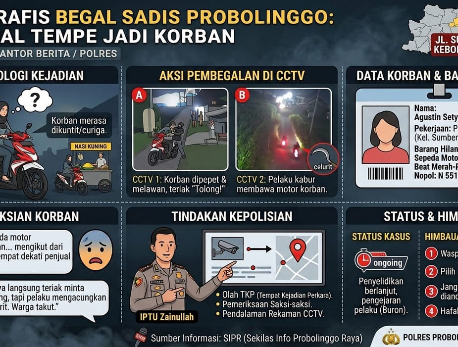 Bikin Was-was ! Emak-Emak Penjual Tempe di Probolinggo Jadi Korban Begal Motor