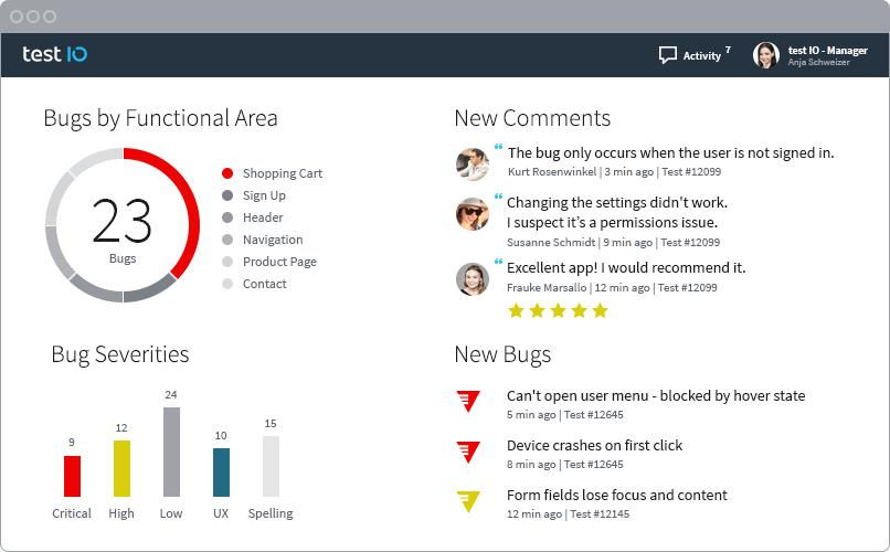 “Beta testing platform dashboard showing user feedback, bug reports, and usability insights”