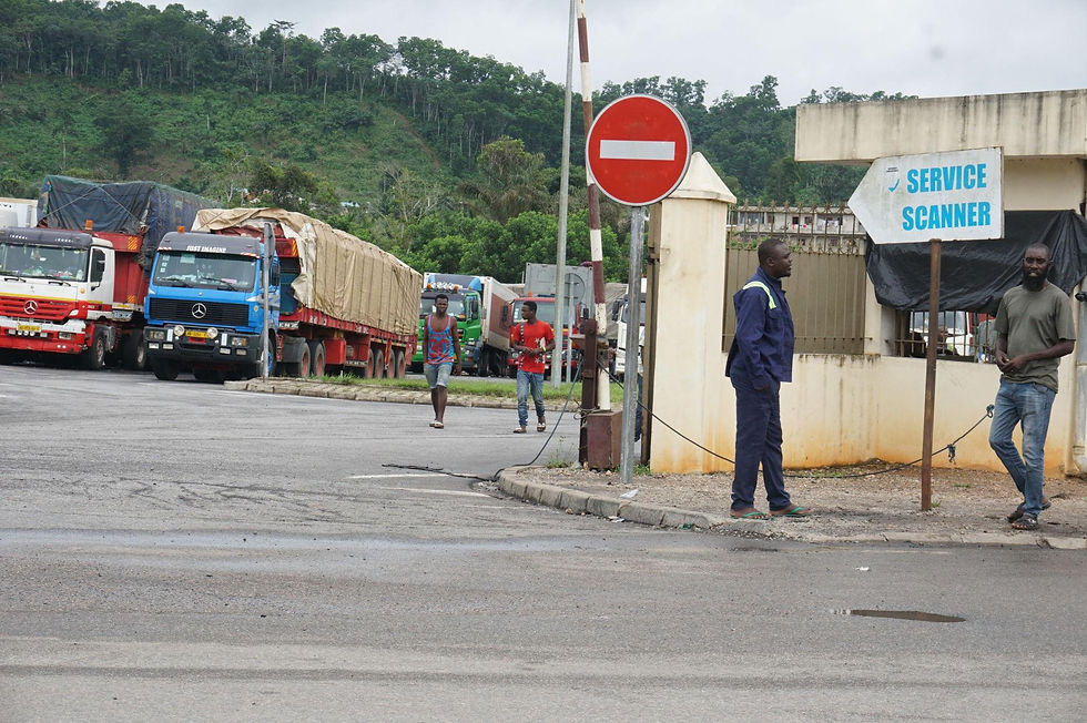 Cargo trucks are waiting at the West African border crossing for clearance