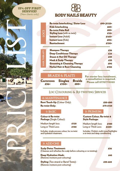 BodyNailsBeauty Salon Pricelist