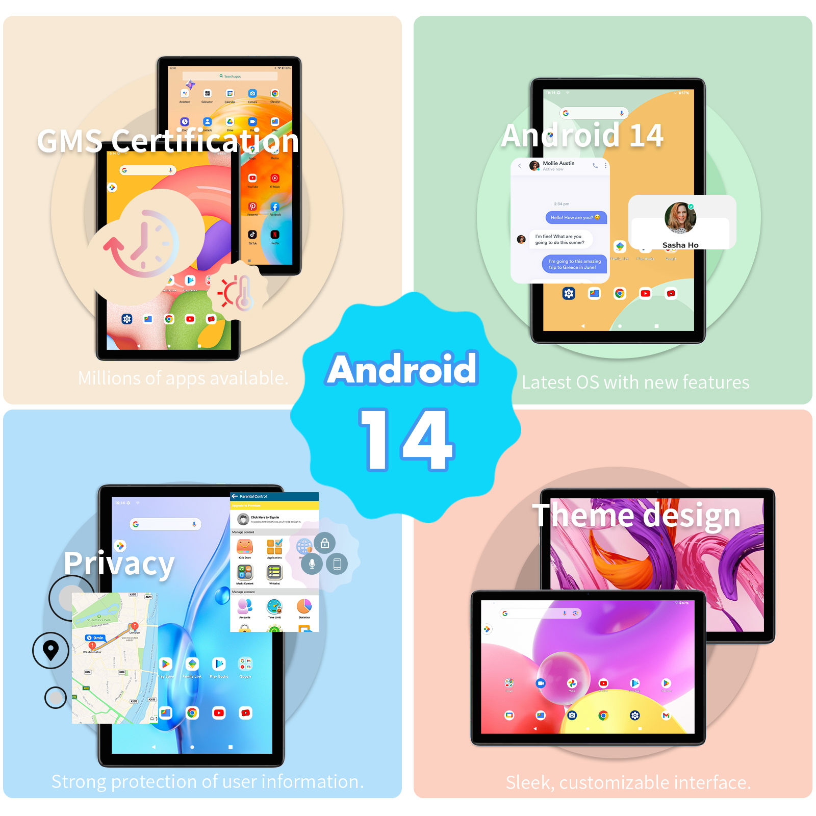PRITOM Android 14 Tablet 10.1 Inch, 8GB(4+4 Expand) RAM + 128GB ROM, Octa Core,