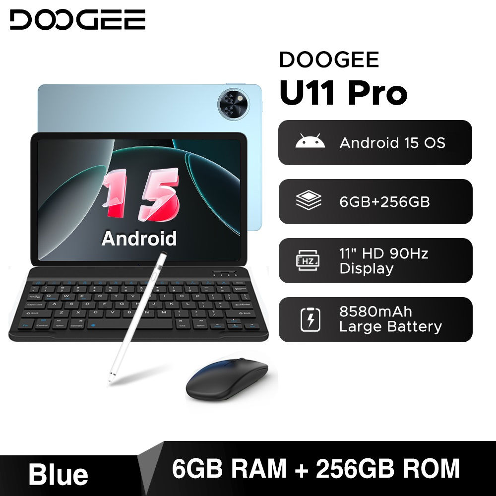 DOOGEE U11 Pro Android 15 Tablet 30GB(6+24) 256GB 11" HD 90Hz Display 8580mAh Ba