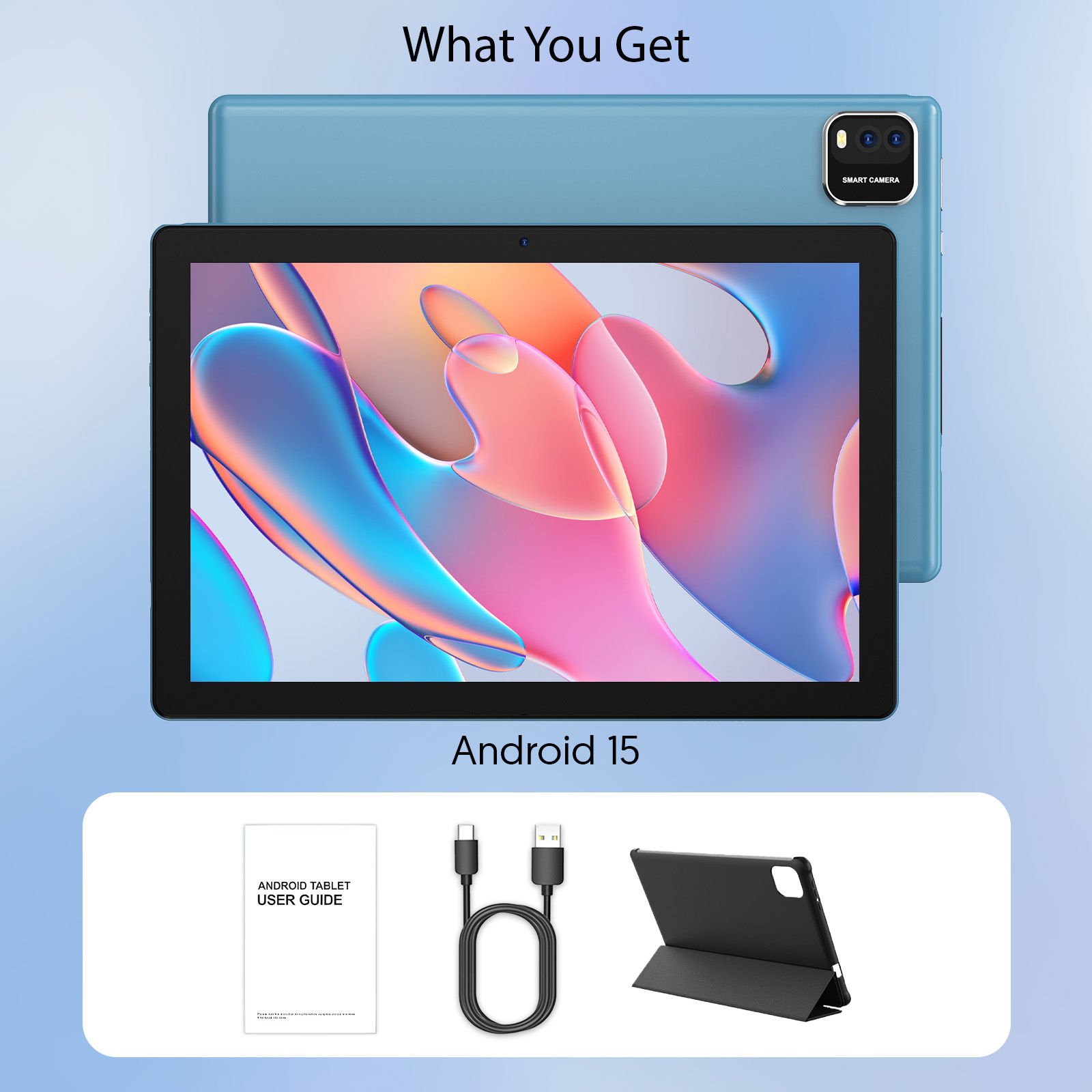 BAKEN Android 15 tablet, 10-inch, 12 (3+9)GB RAM + 64GB ROM, quad-core, 6000mAh