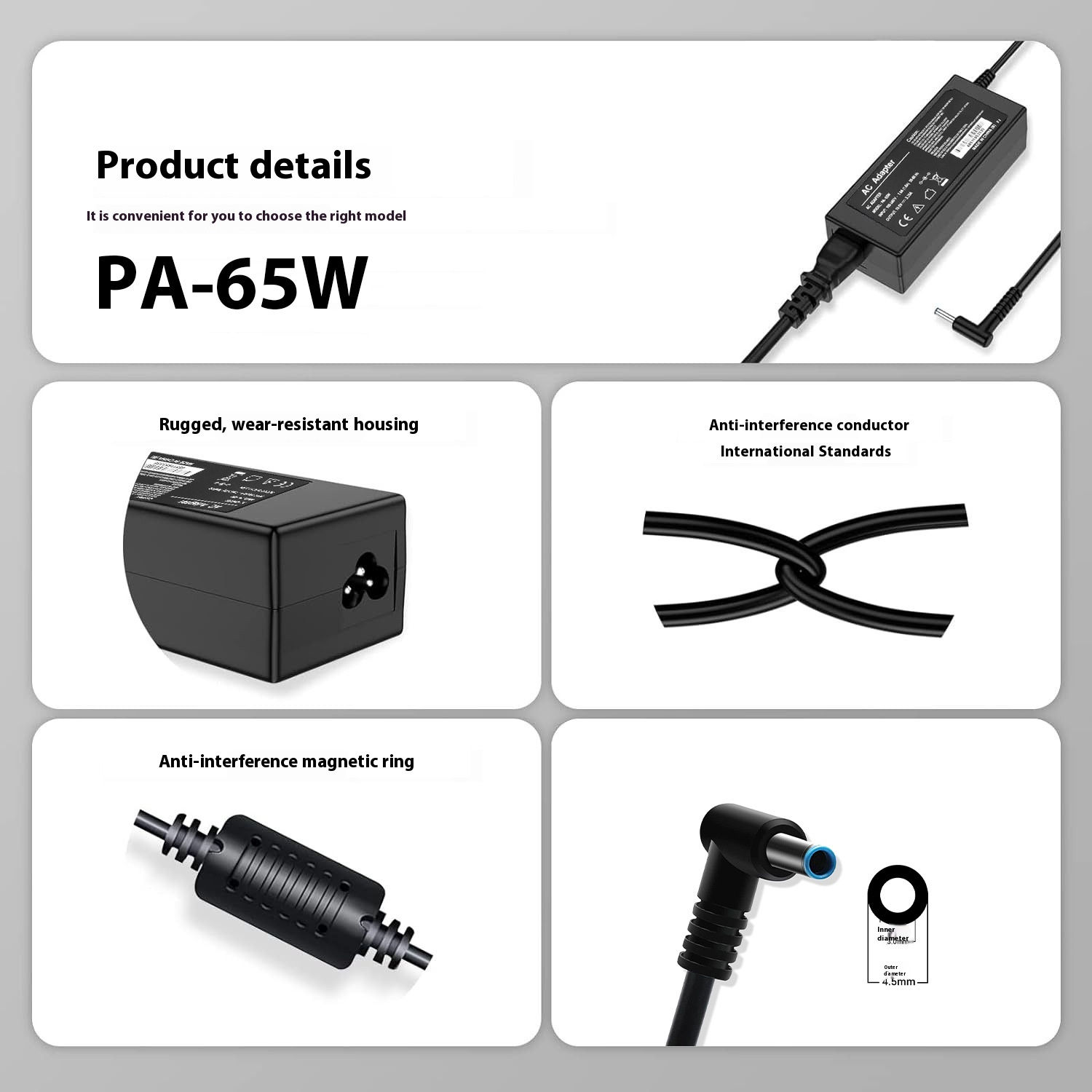 19.5v 3.33a 4.5*3.0mm 65W Blue Tip Laptop Charger AC Adapter for Hp 240 245 246