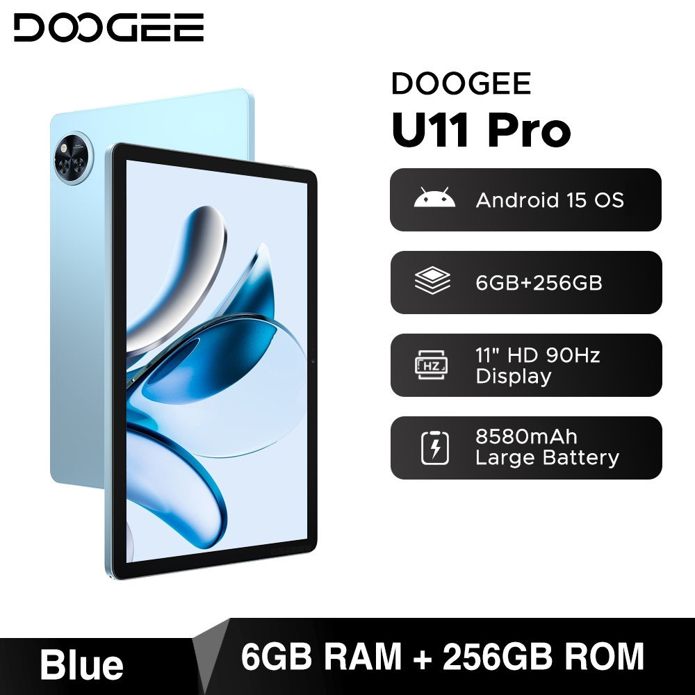 DOOGEE U11 Pro Android 15 Tablet 30GB(6+24) 256GB 11" HD 90Hz Display 8580mAh Ba