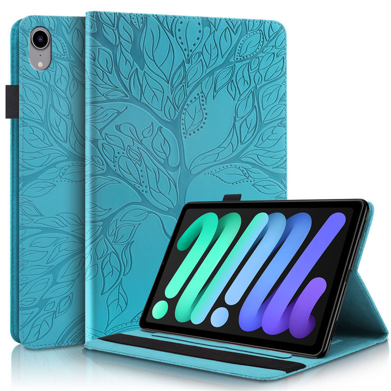 Tablet Funda For iPad Mini 7 2024 Case 8.3 inch Emboss Tree Flip Wallet Case For