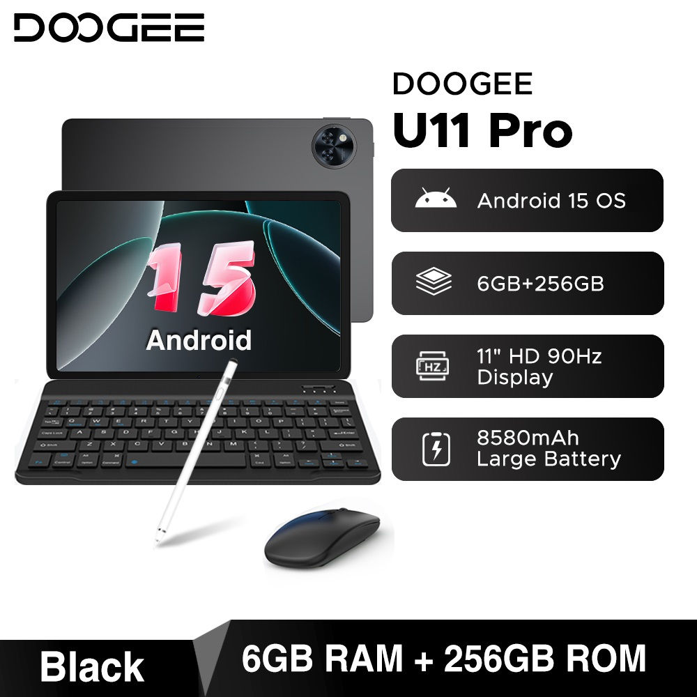DOOGEE U11 Pro Android 15 Tablet 30GB(6+24) 256GB 11" HD 90Hz Display 8580mAh Ba