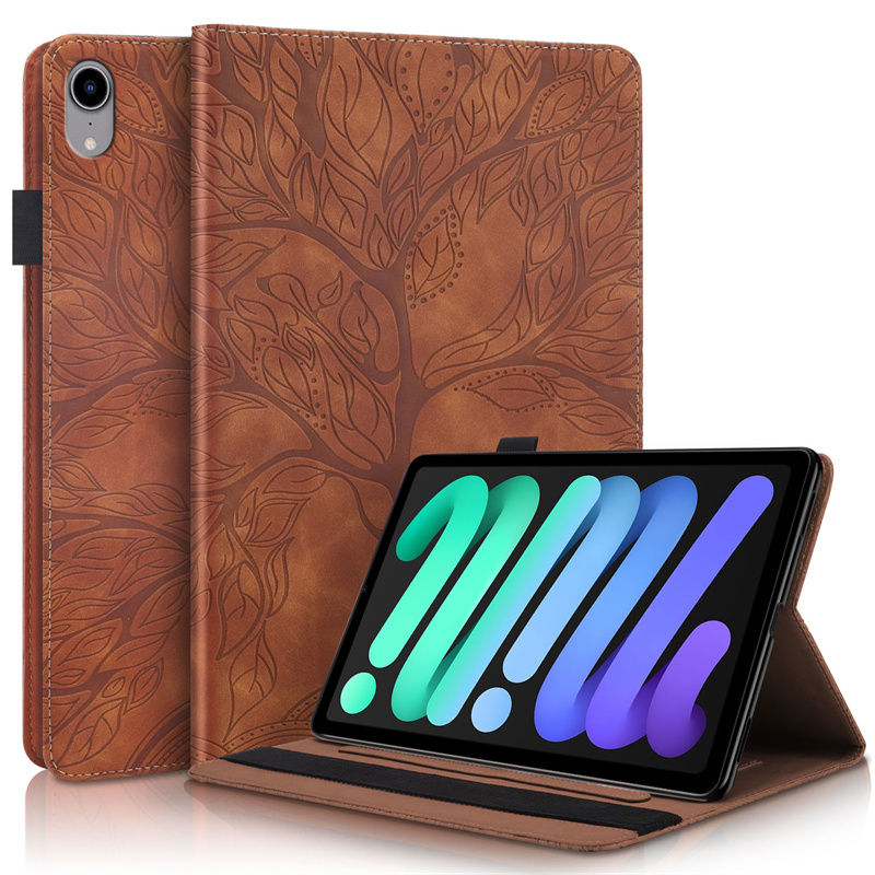Tablet Funda For iPad Mini 7 2024 Case 8.3 inch Emboss Tree Flip Wallet Case For