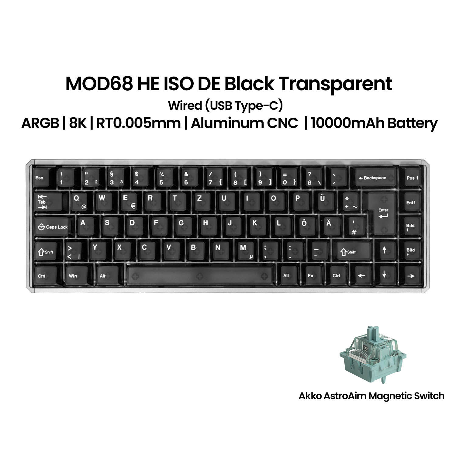 Akko MOD68 HE Keyboard ISO UK/DE/FR Layout 65% Magnetic Switch Rapid Trigger 0.0