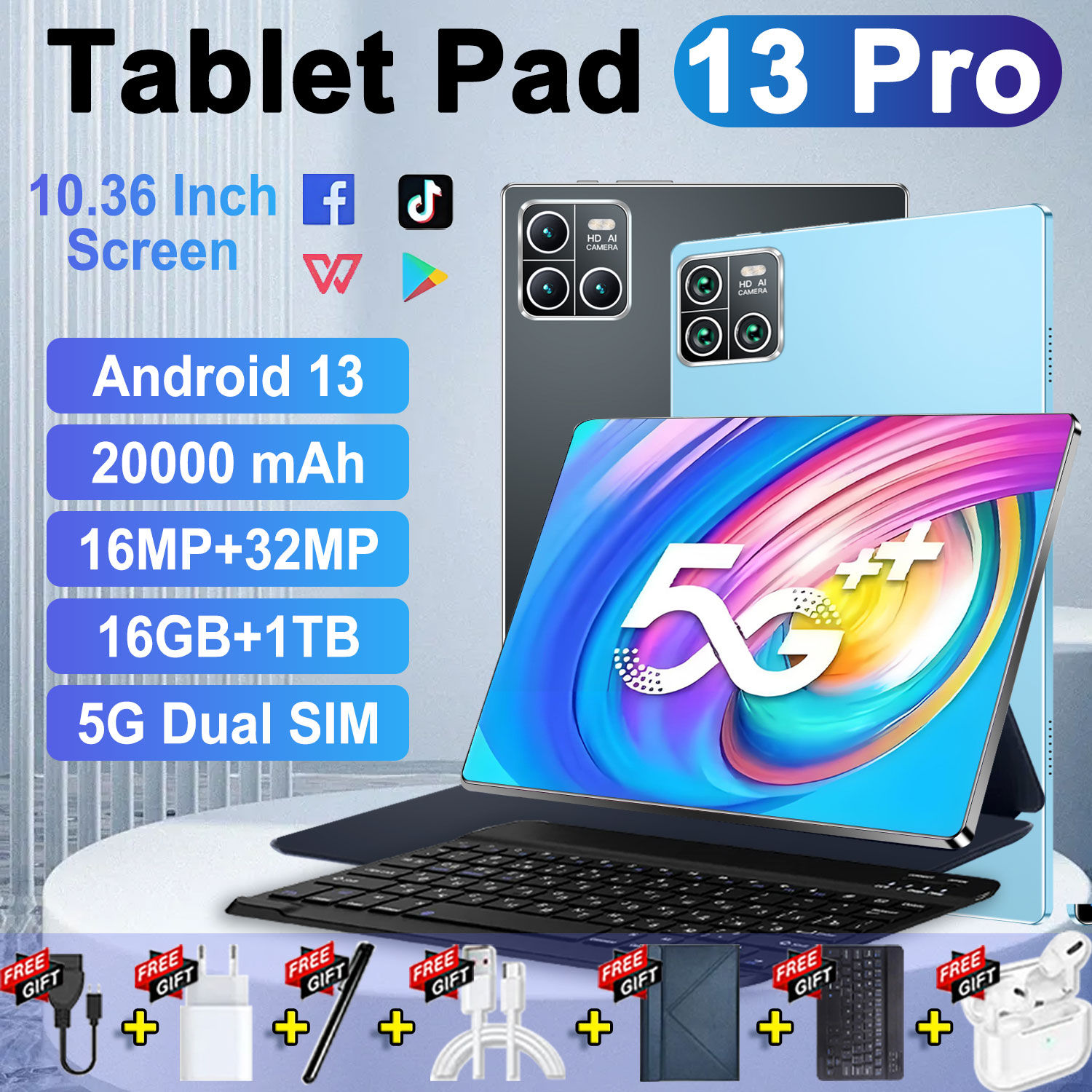 2026 Global New 10.36 inch tablet Android 14 Pad 13 Pro 16GB 1TB Snapdragon 8 Ge