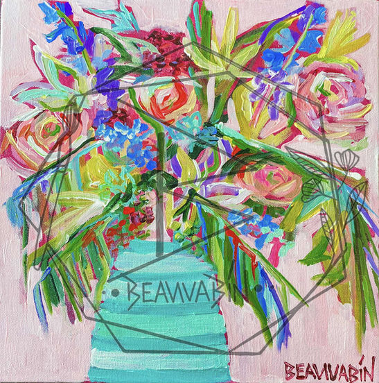 Peinture d’un bouquet coloré dans un vase