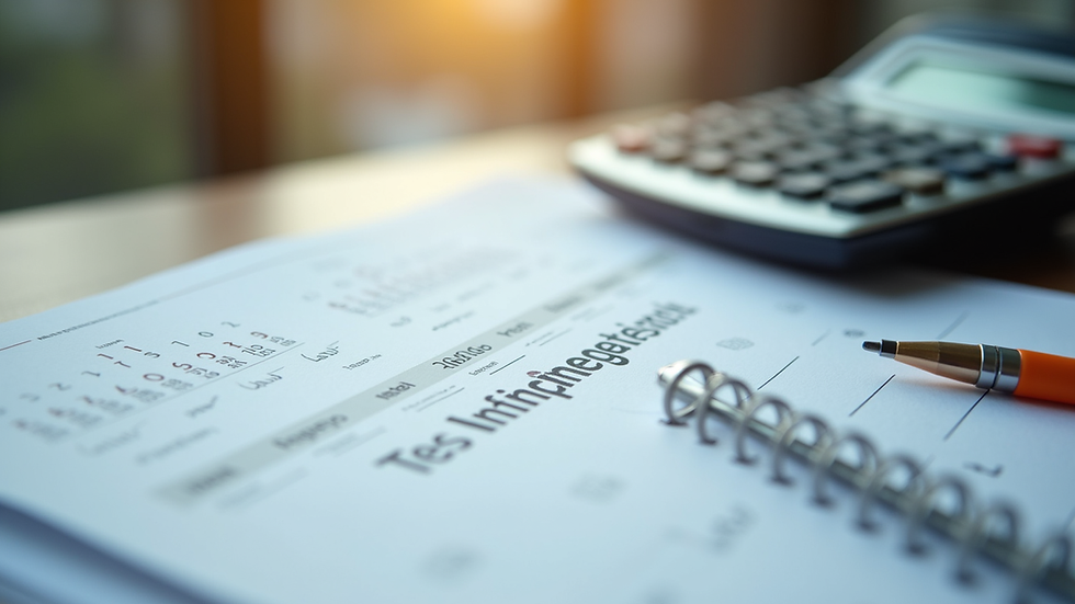 Close-up view of a calendar and calculator on a table