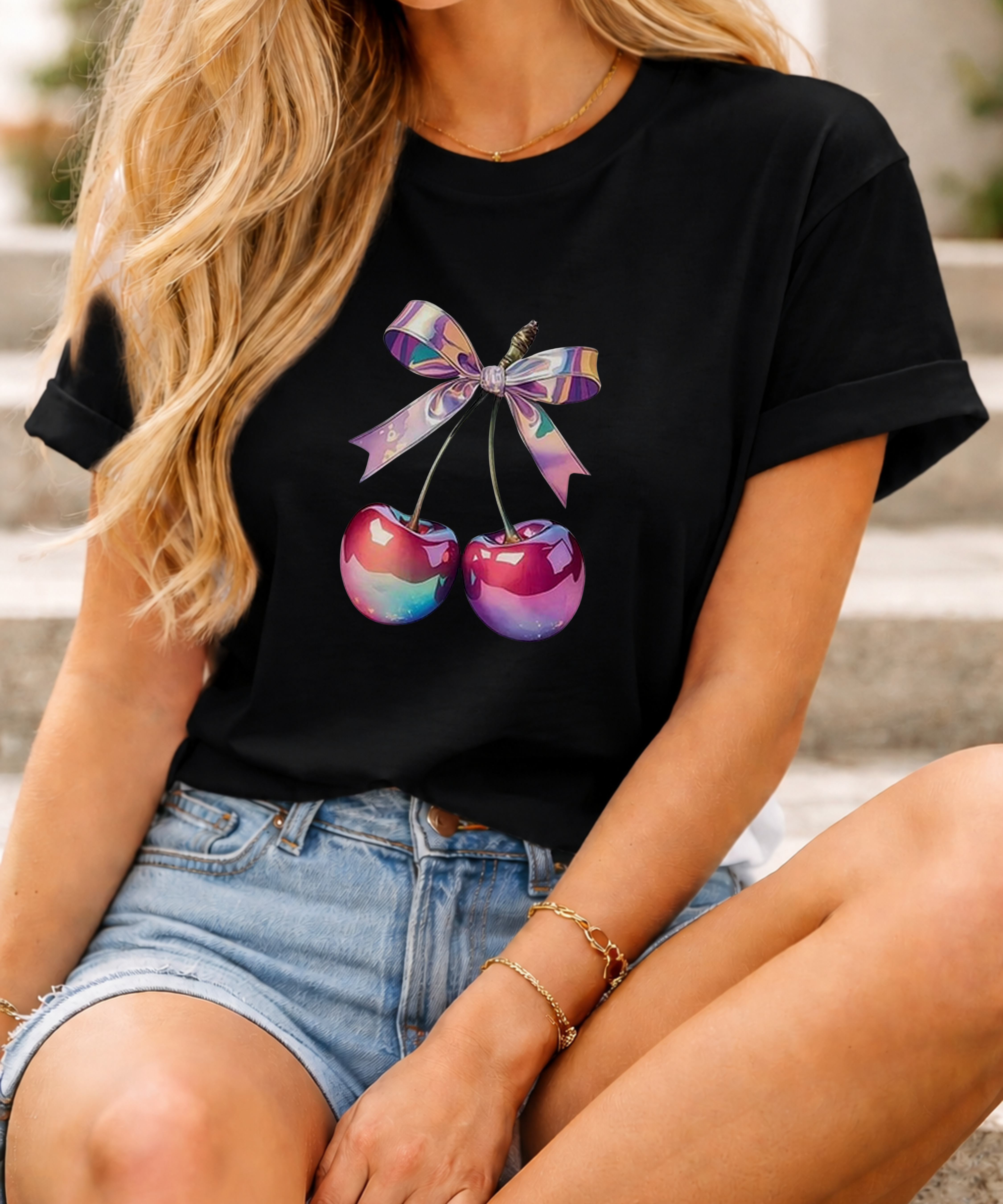 Cherry Bow Shirt, Coquette Cherry Tee, Bella Canvas T-Shirt, Cute Fruit Graphic
