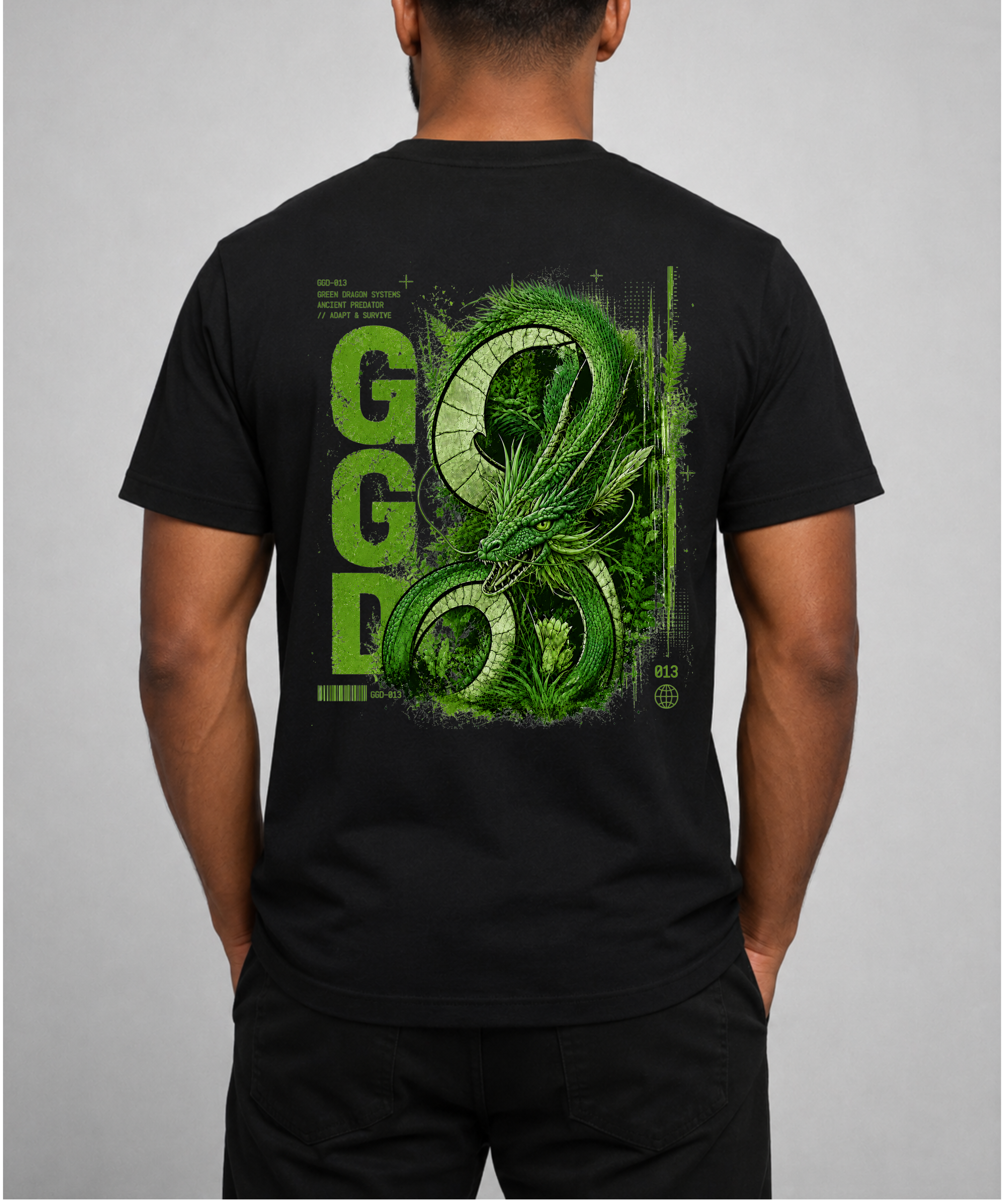 Green Dragon Back Print Shirt, Japanese Dragon T-Shirt, Fantasy Graphic Tee