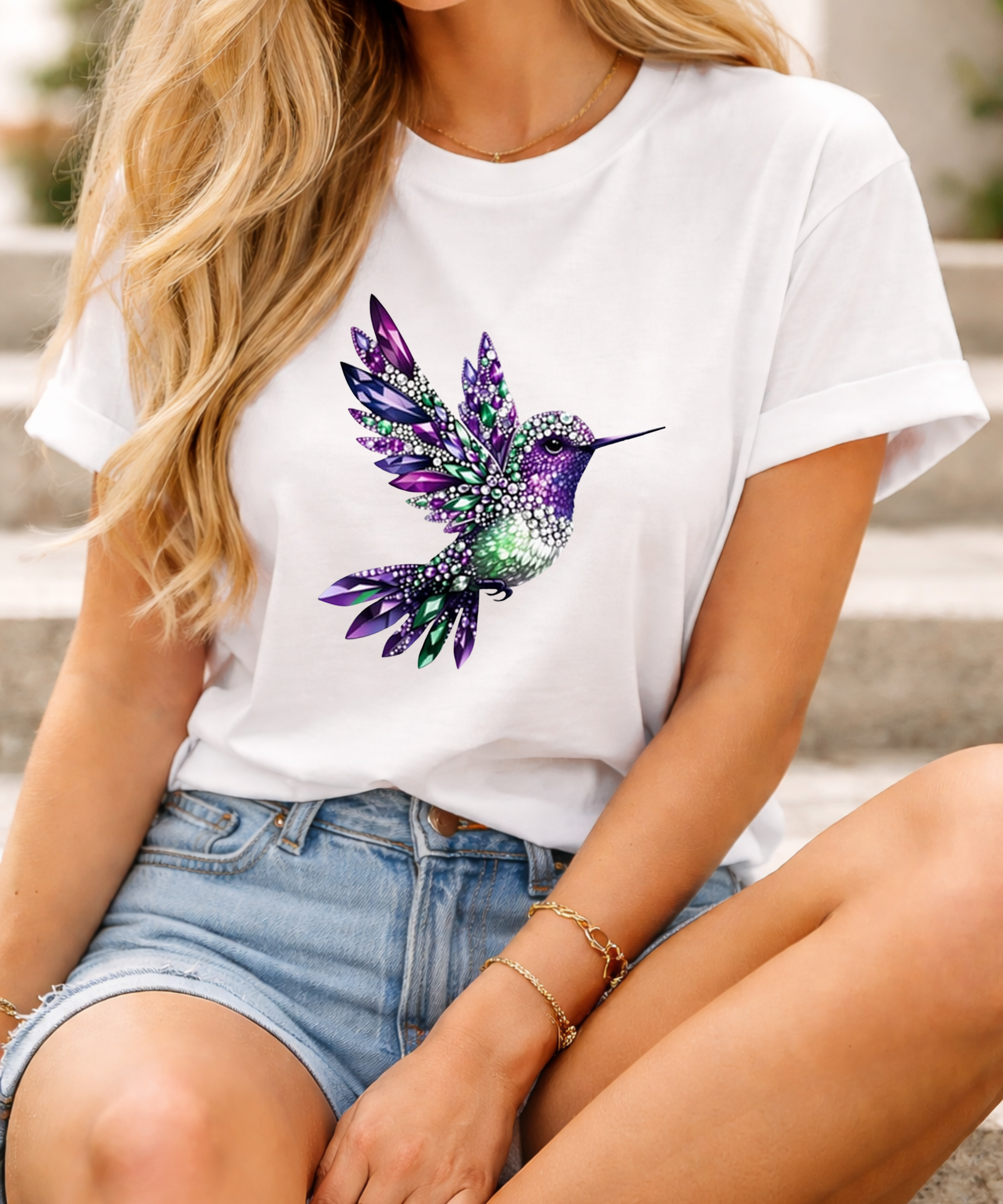 Crystal Hummingbird Shirt, Gemstone Bird Graphic Tee, Bella Canvas T-Shirt