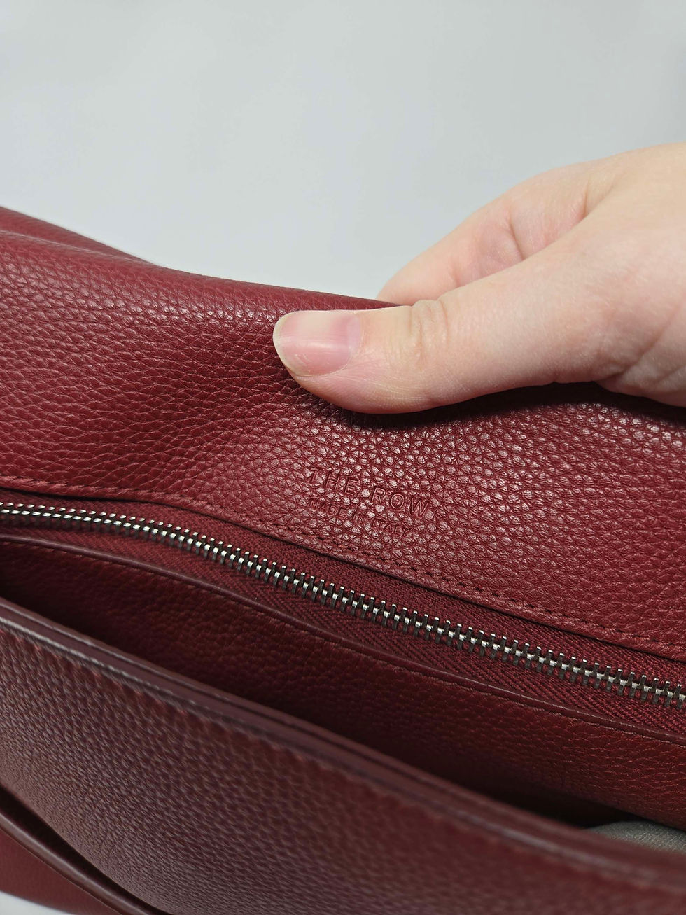 Thumbnail: The Row Sideby Maroon Leather Crossbody Bag 