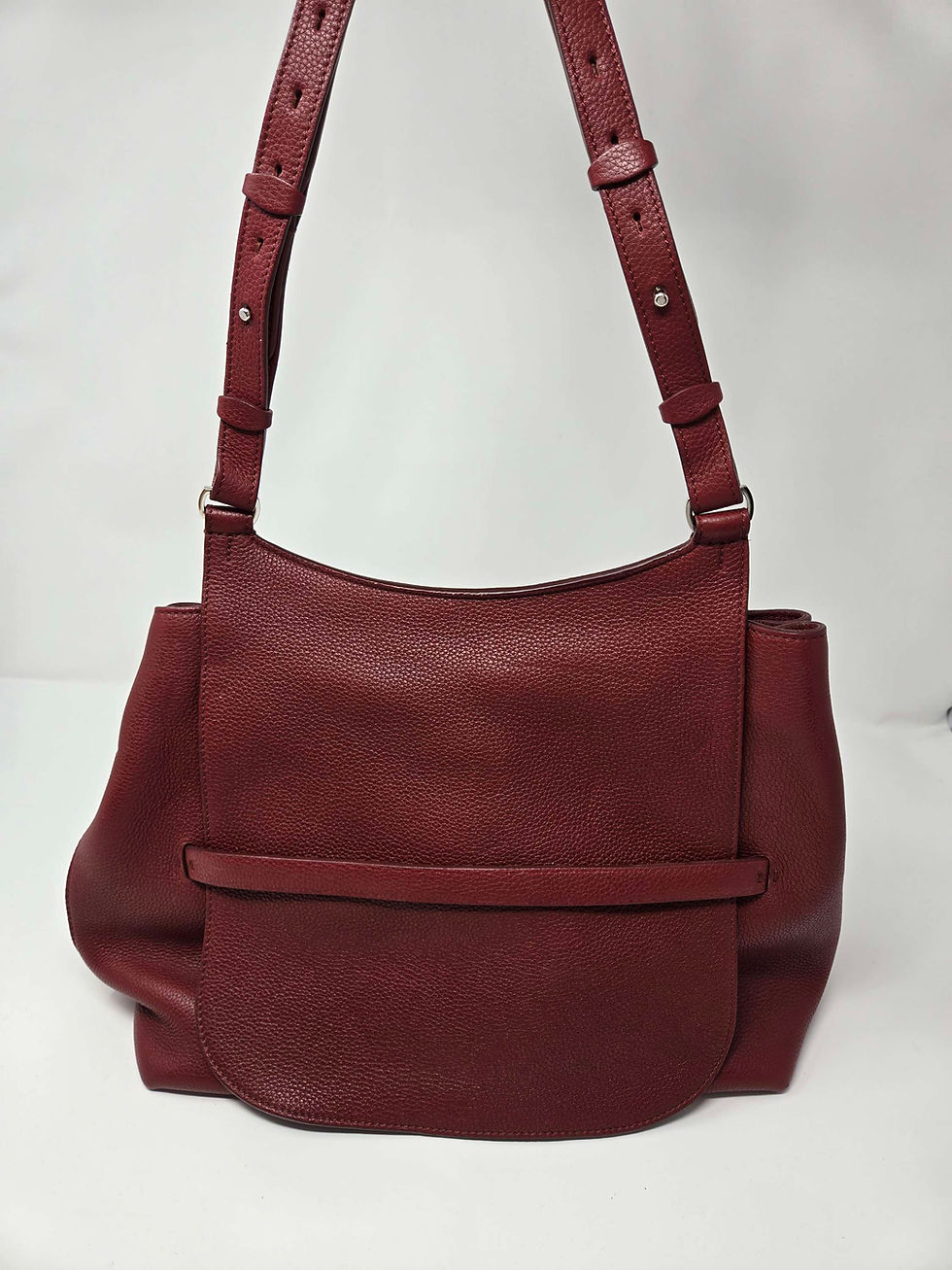 Thumbnail: The Row Sideby Maroon Leather Crossbody Bag 