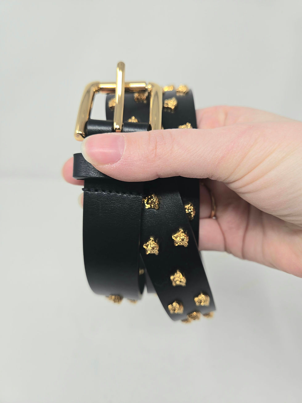 Thumbnail: Versace Black Studded Medusa Belt Size 105