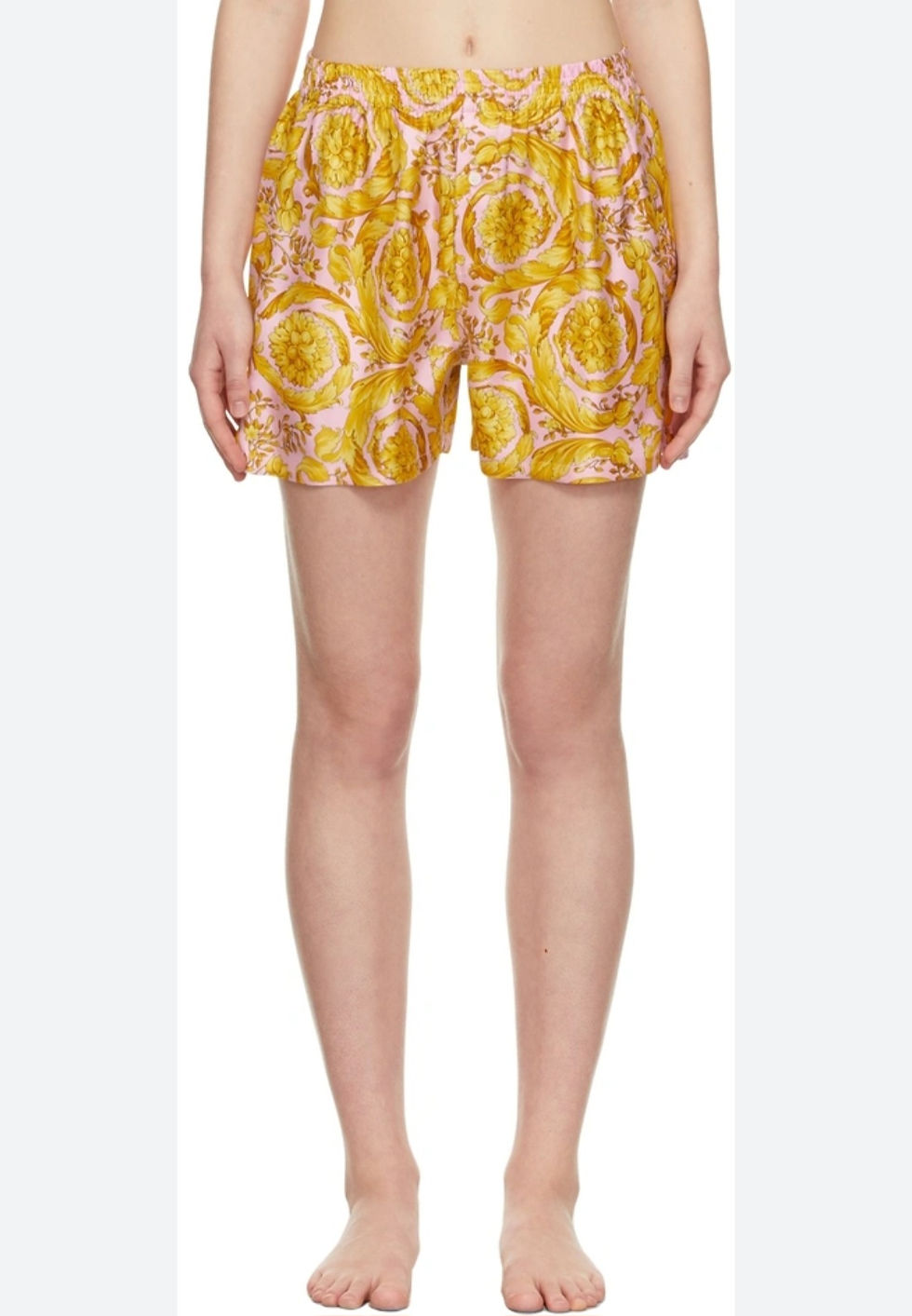 Thumbnail: Versace NWT Pink and Gold Barocco Silk Shorts Size 5  