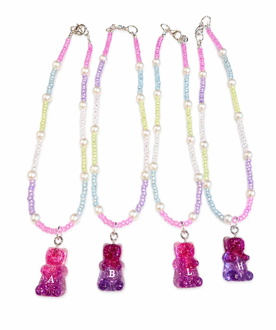 Handmade Resin Gummy Bear Kids Necklace with Initial