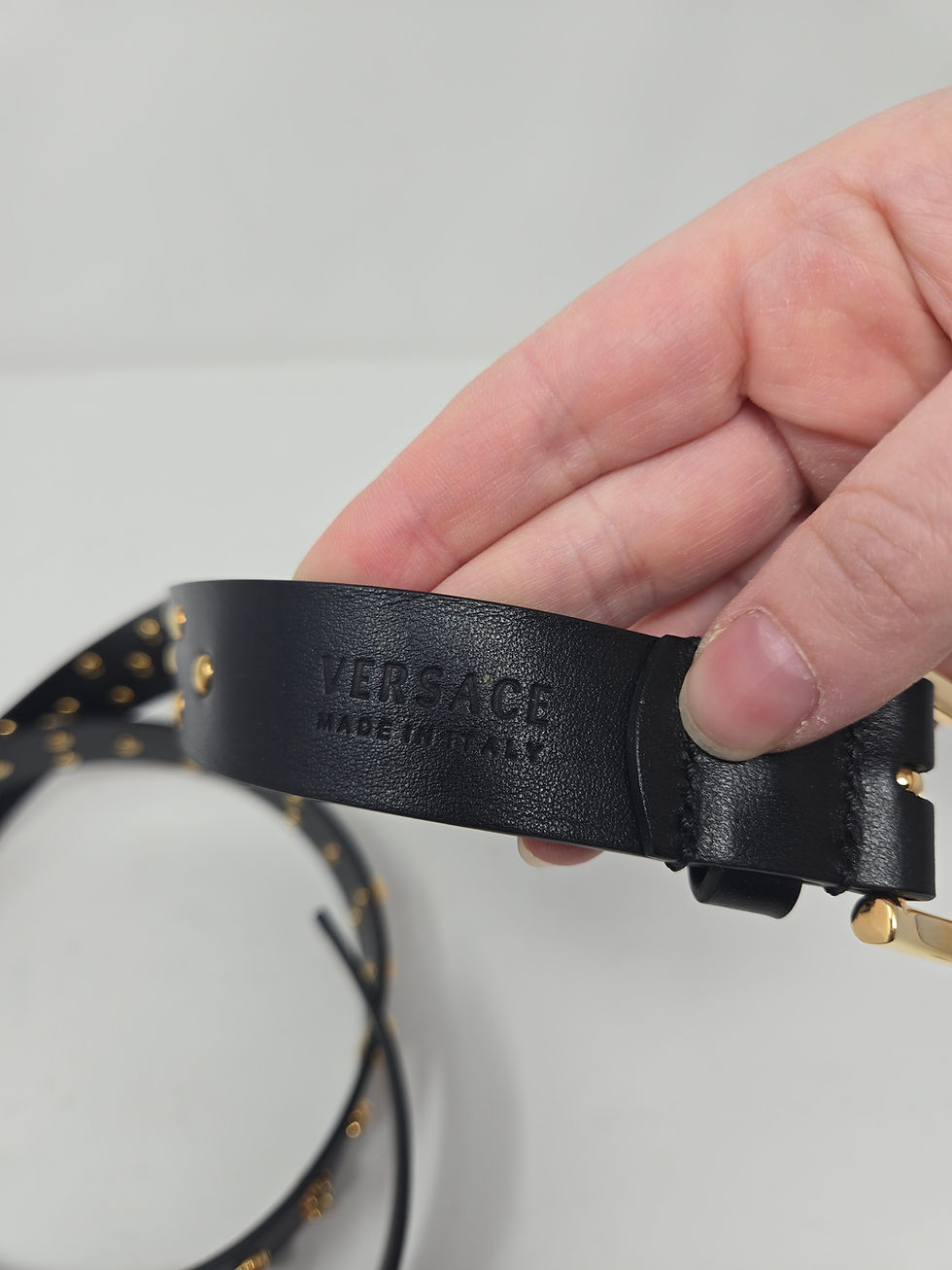 Thumbnail: Versace Black Studded Medusa Belt Size 105