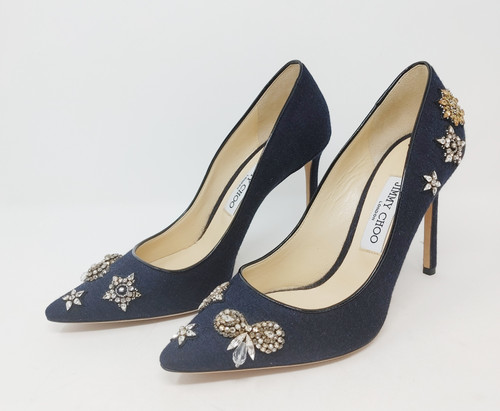Jimmy Choo Crystal Embellished Romy 100 Flannel Pumps 39