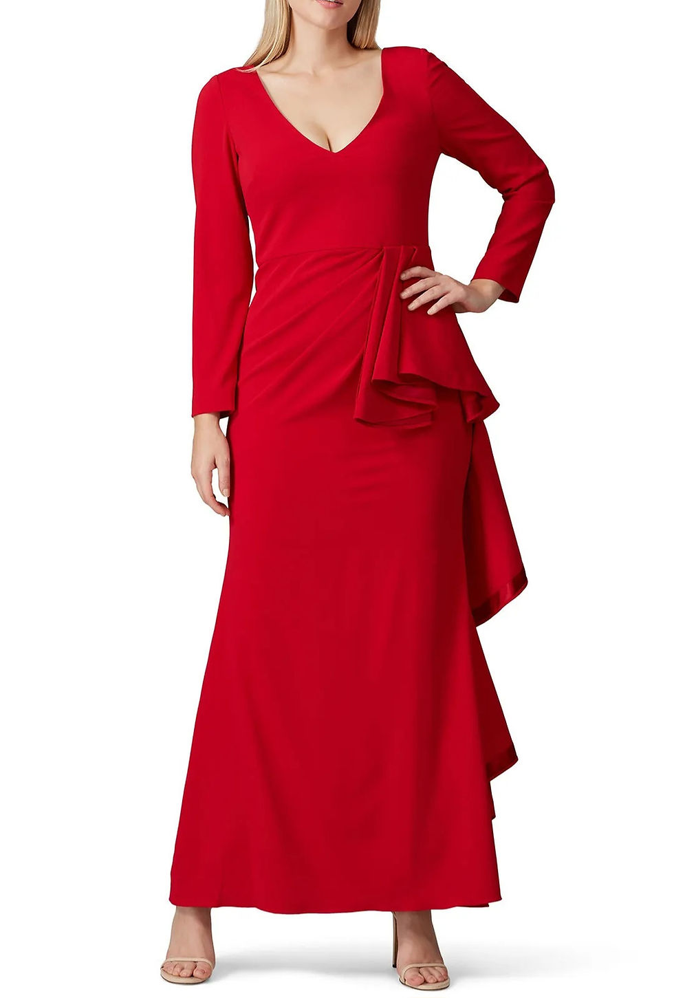 Thumbnail: Badgley Mischka Red Ruffle Dress Size 6