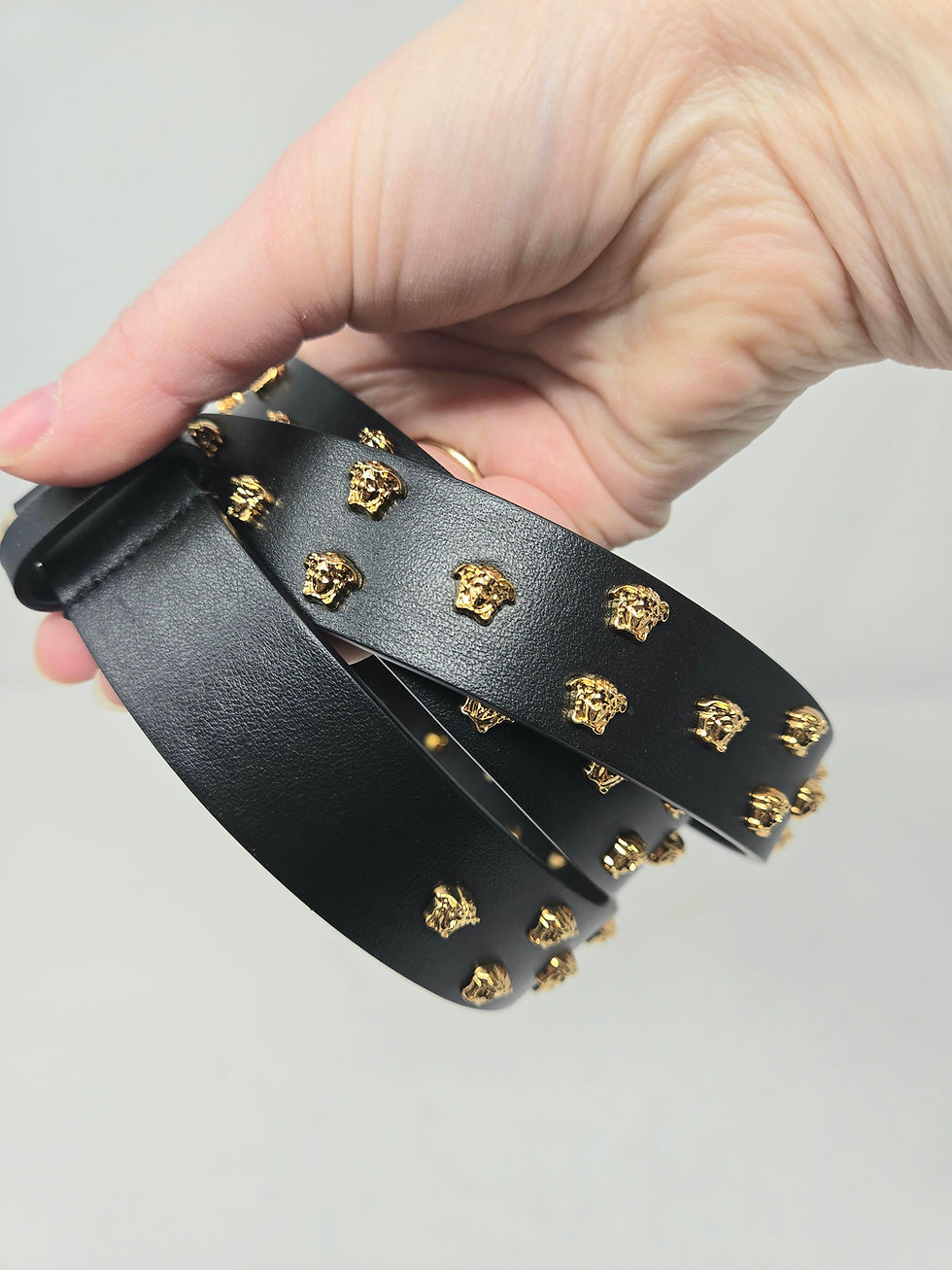 Thumbnail: Versace Black Studded Medusa Belt Size 105