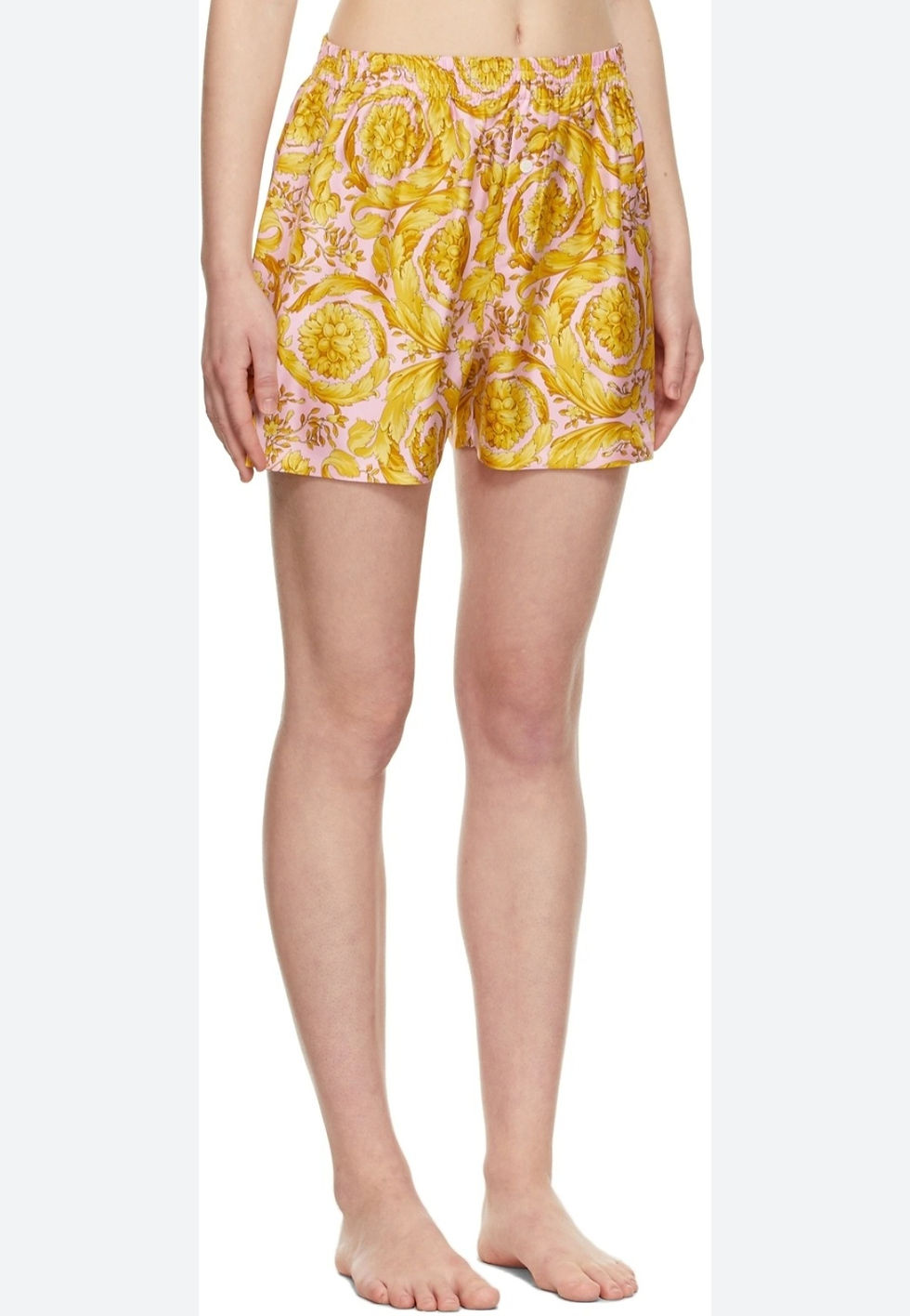 Thumbnail: Versace NWT Pink and Gold Barocco Silk Shorts Size 5  
