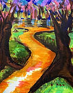 Path through trees. Painting by Jodi Rabbow. Energy Balance.