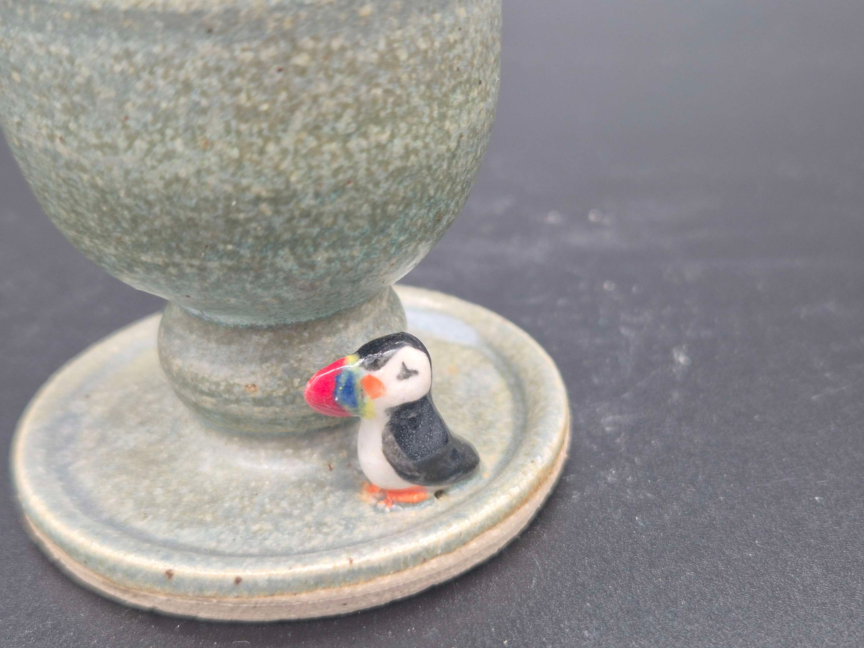 Puffin egg cup in blue stone