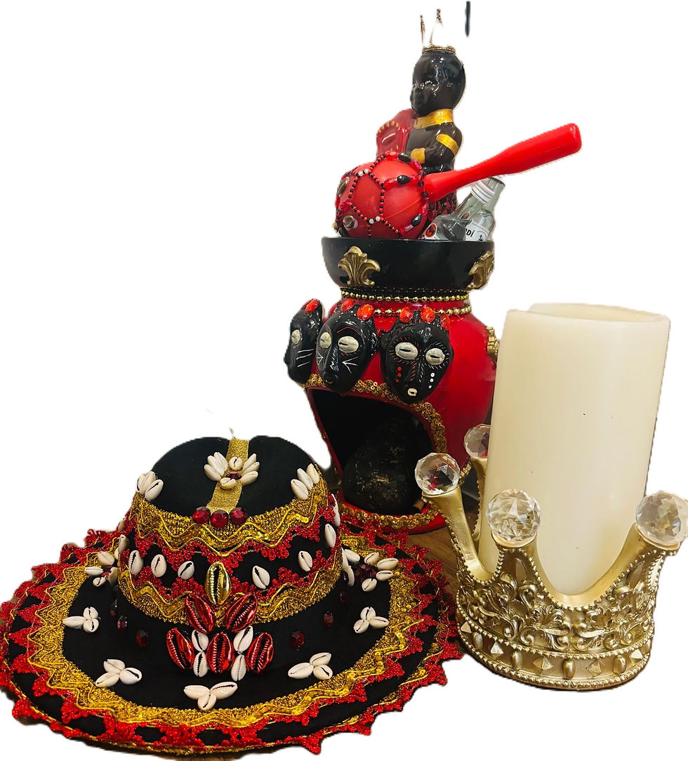 Miniatura: Sombrero de Eleguá Artesanal Talla Estándar - Fedora Negro Decorado con Caracol