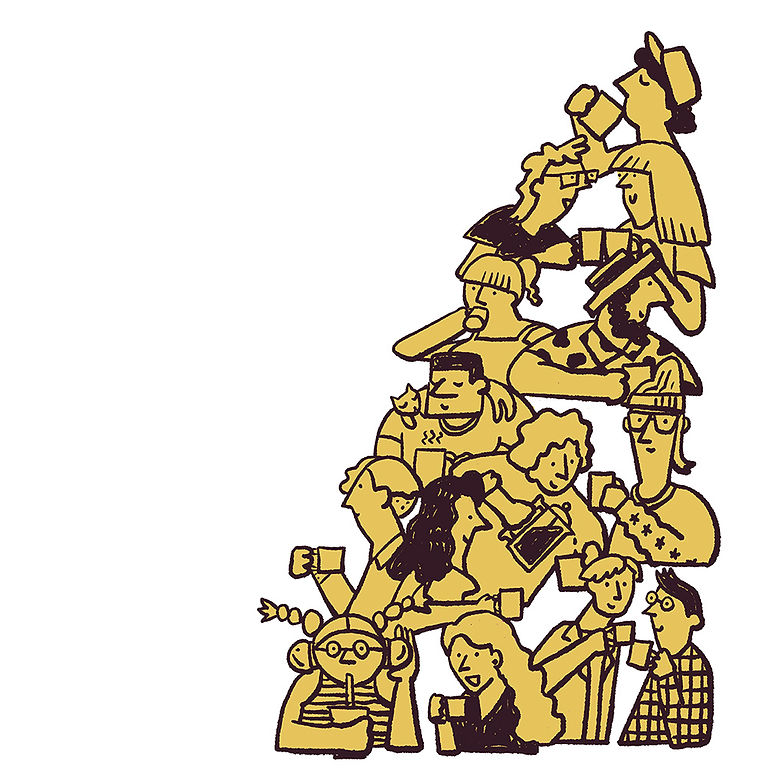 People Enjoying Coffee with friends, Spot Illustration sample by Yoko Baum